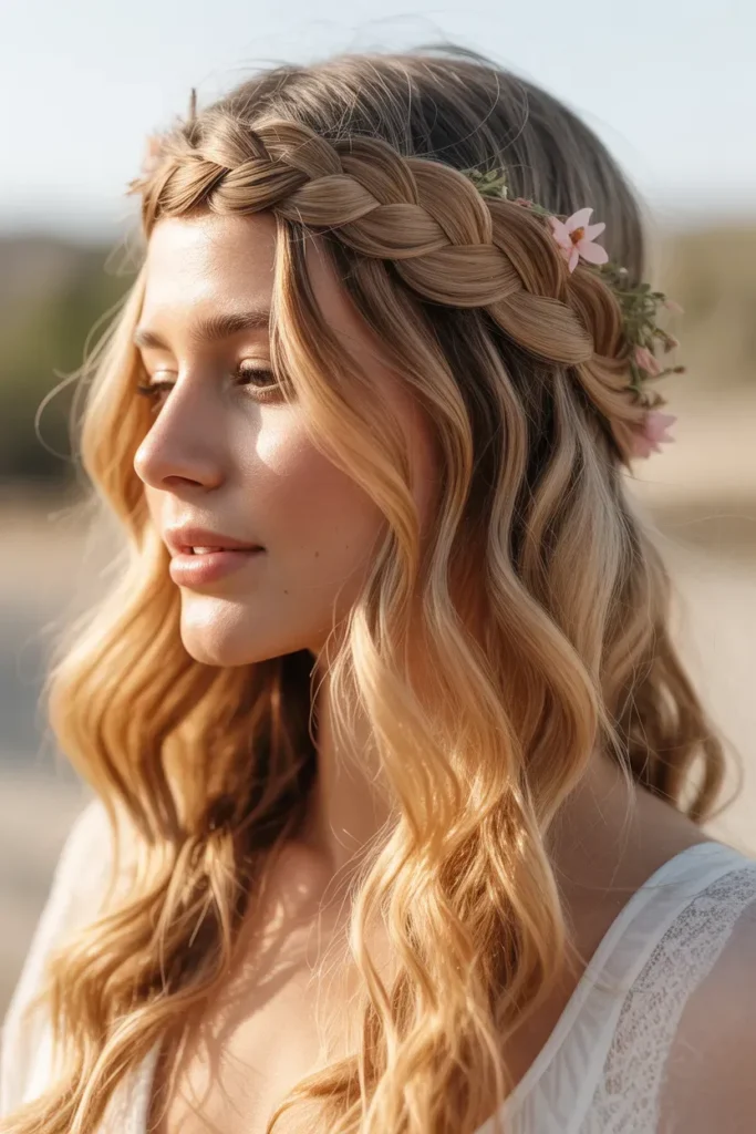 Boho Braided Crown with Loose Waves