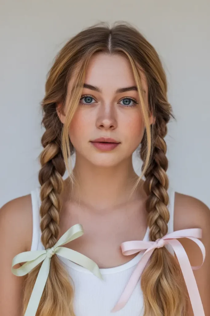 Braided Pigtails with Ribbons