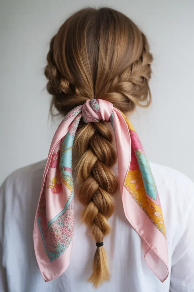  Braided Ponytail with Scarf Detail