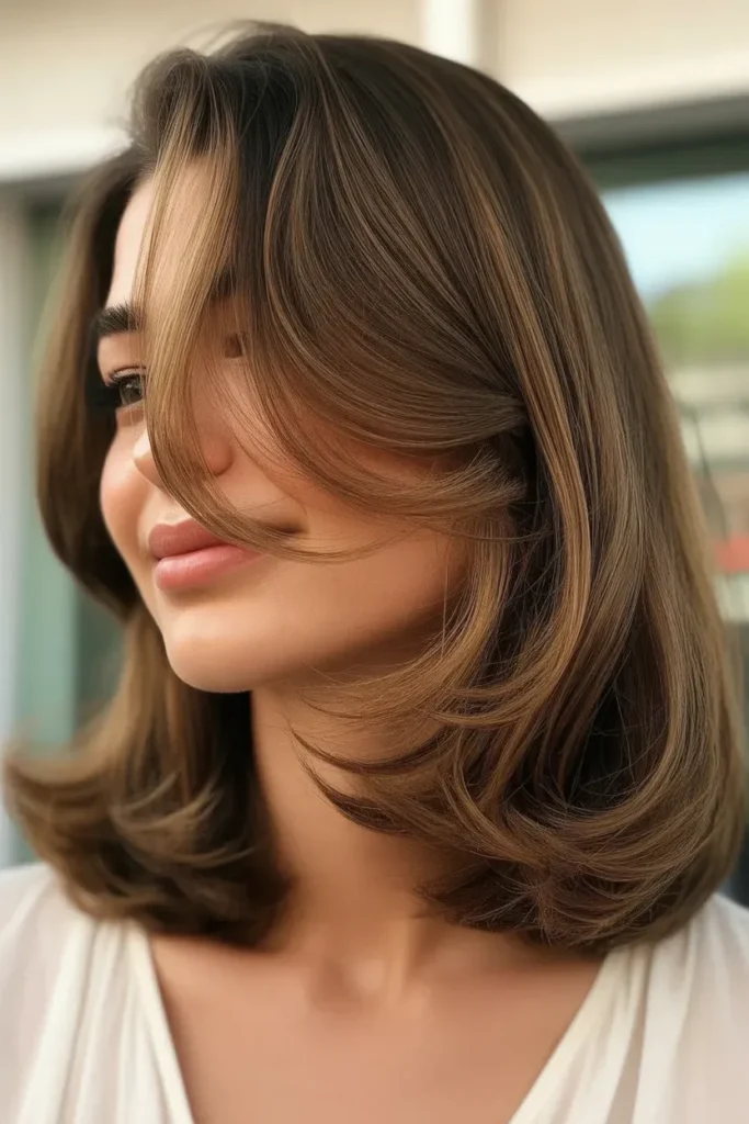 Brunette Blowout with Subtle Golden Shine