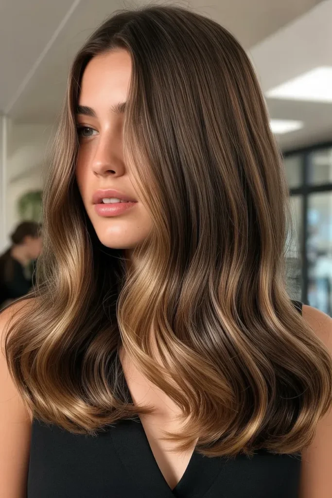 Brunette Hair with Glossy Sunlit Balayage