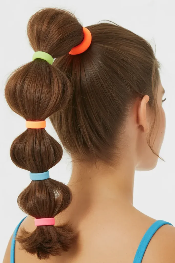 Bubble Ponytail with Colorful Bands