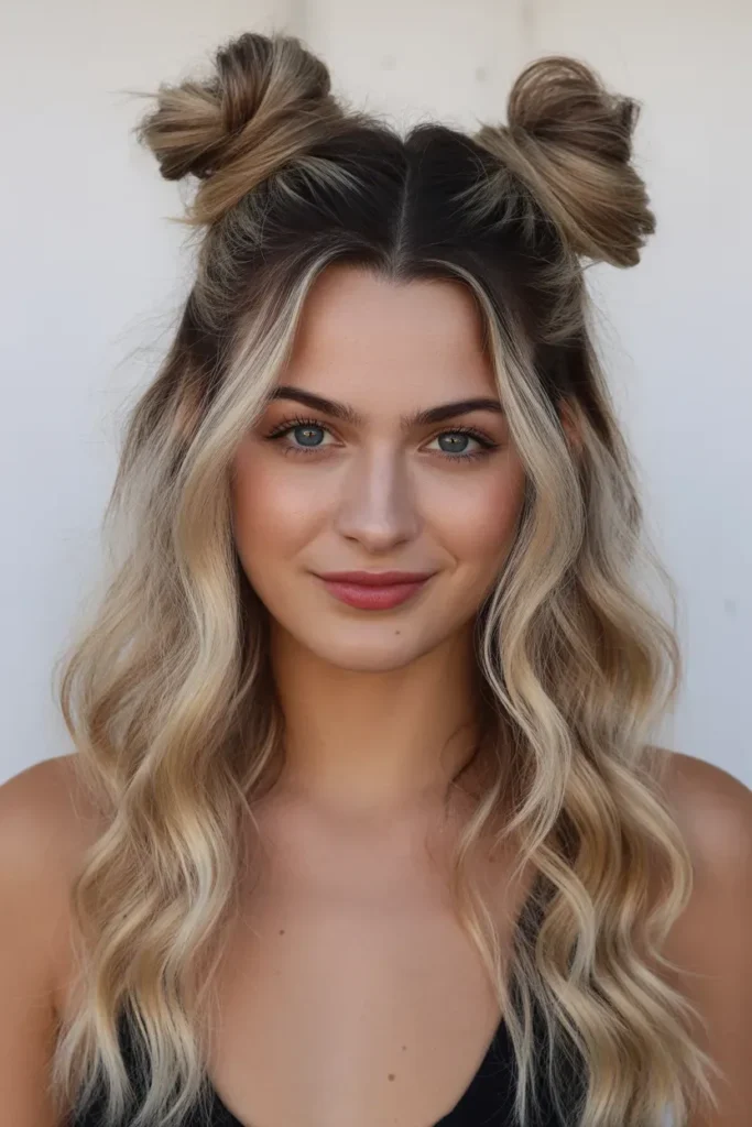 Half Up Space Buns with Waves