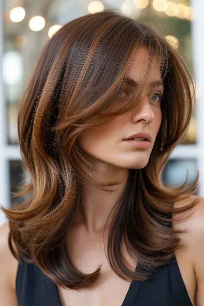 Layered Brunette with Warm Caramel Dimension
