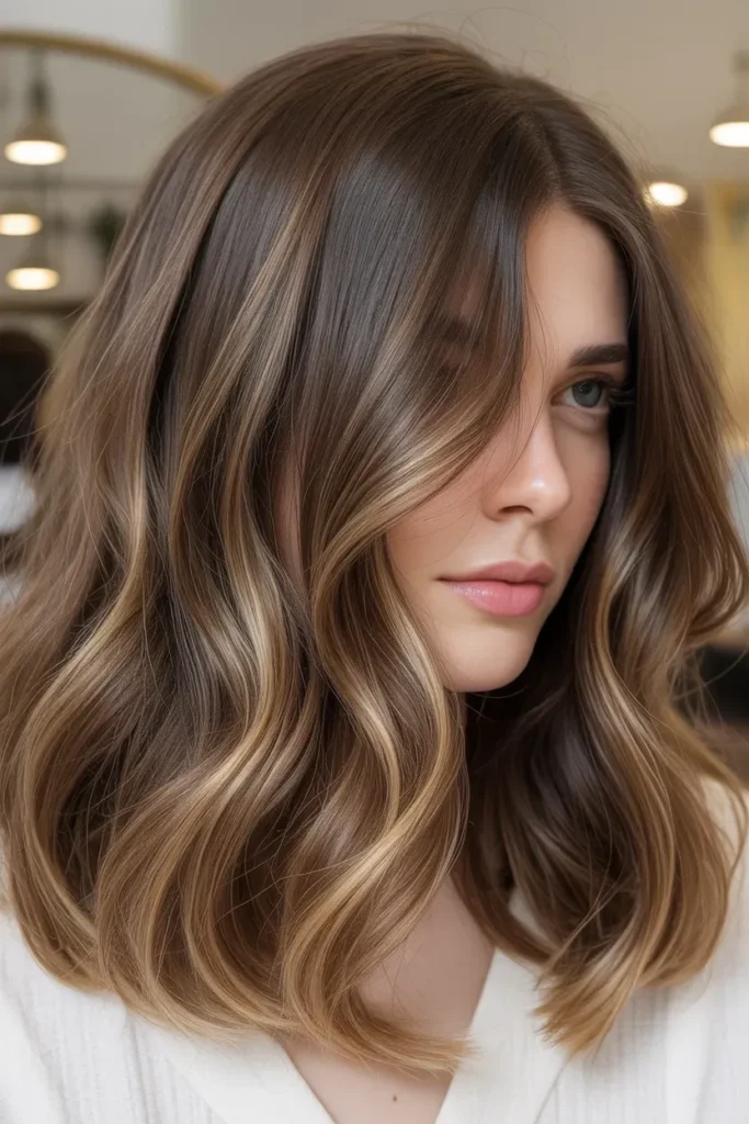 Medium Brunette Cut with Soft Golden Ribbons