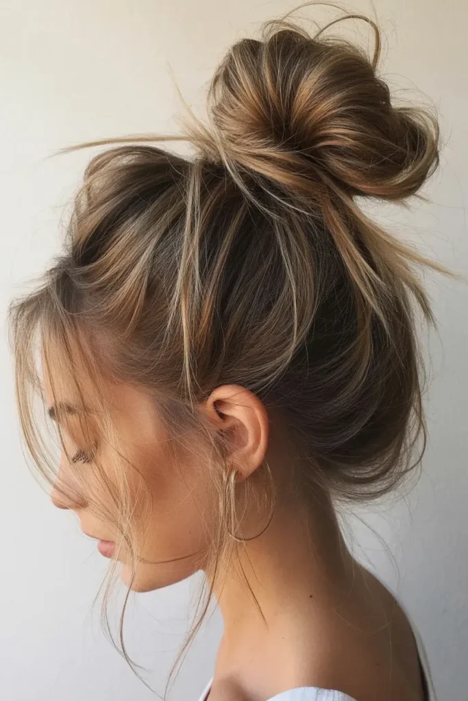 Messy High Bun with Soft Strands