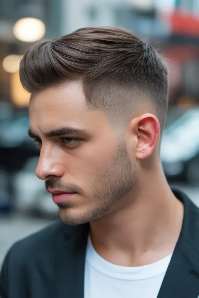 Mid Temple Fade with Side Part