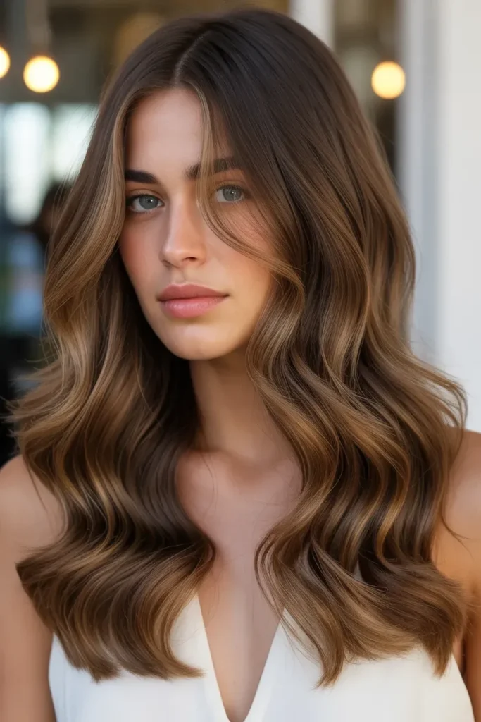 Rich Brunette Waves with Radiant Sun Touch