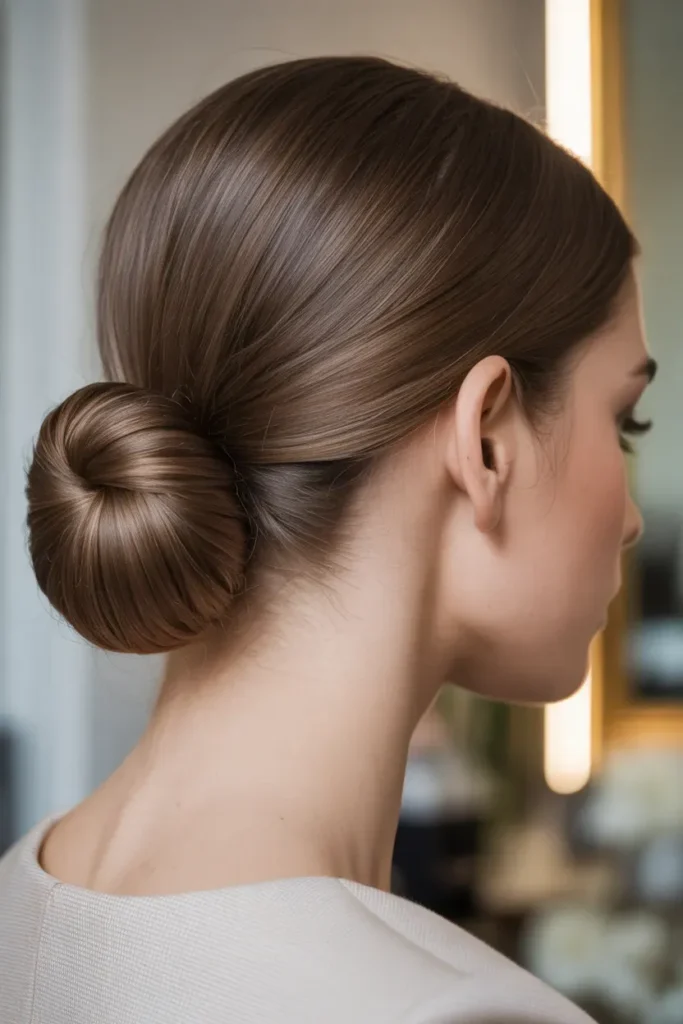 Side Parted Low Bun for a Polished Look