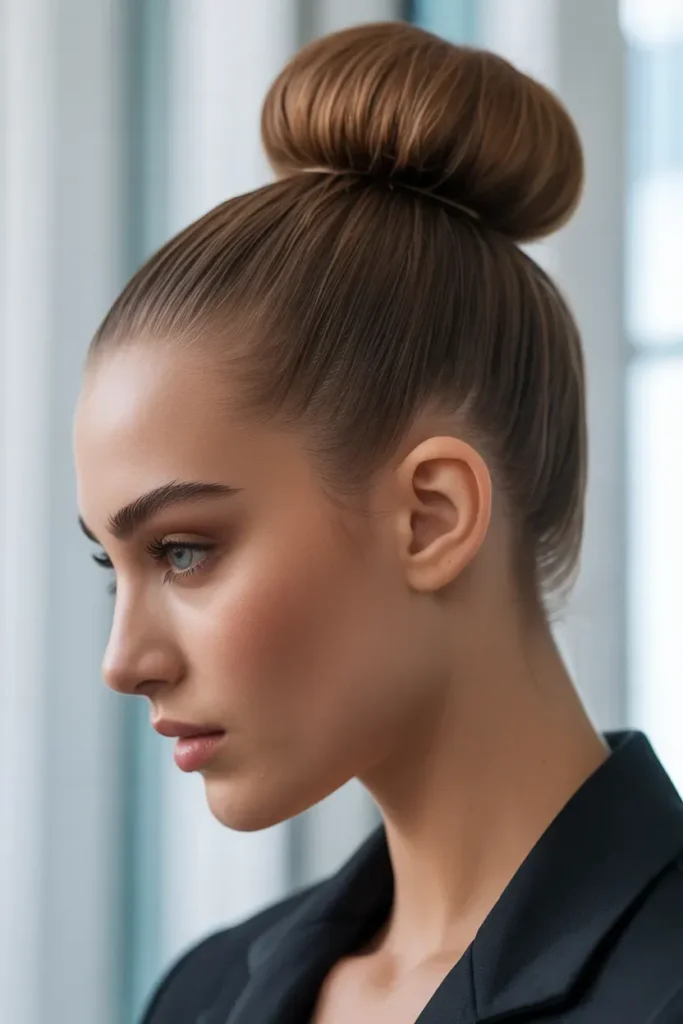 Sleek High Bun for a Sharp Finish