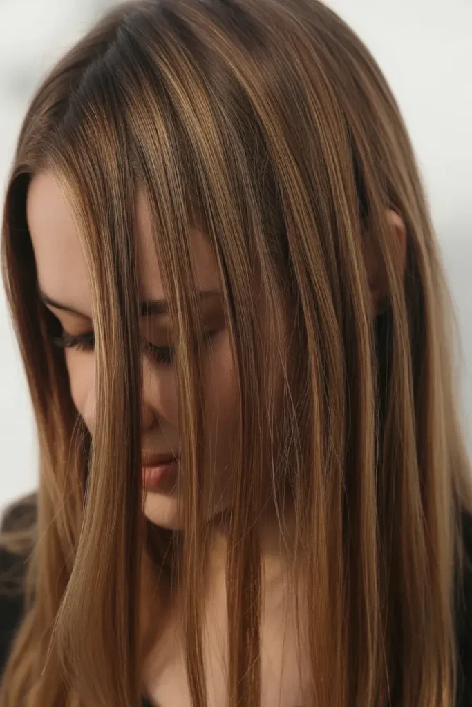 Sleek Straight Brunette with Subtle Sun Highlights