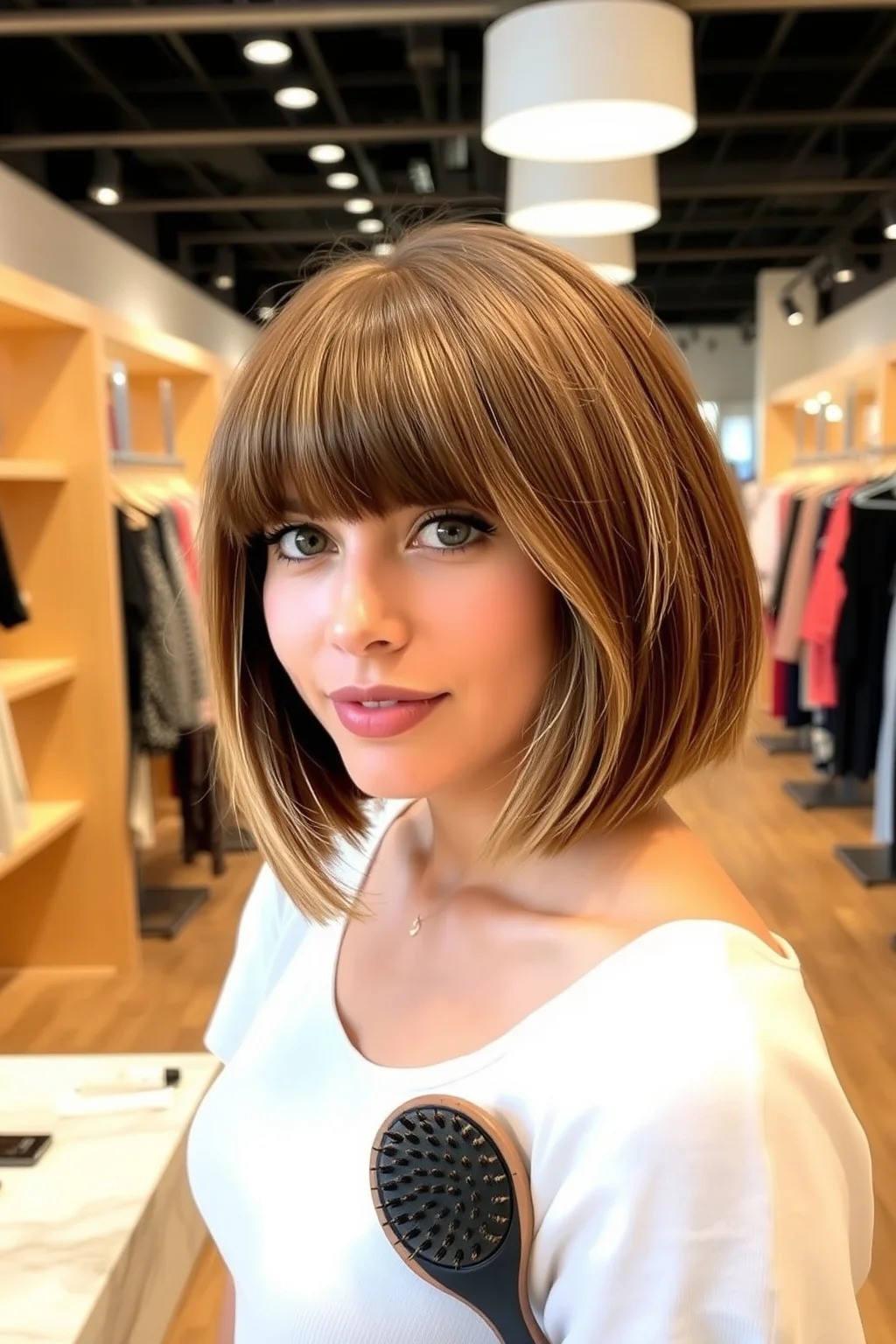 10. Chic Stacked Bob with Bangs