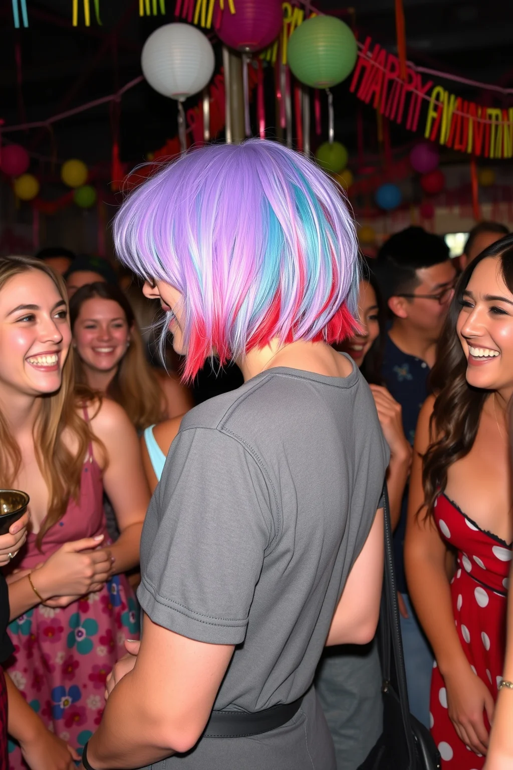 10. Shaggy Bob with a Pop of Color