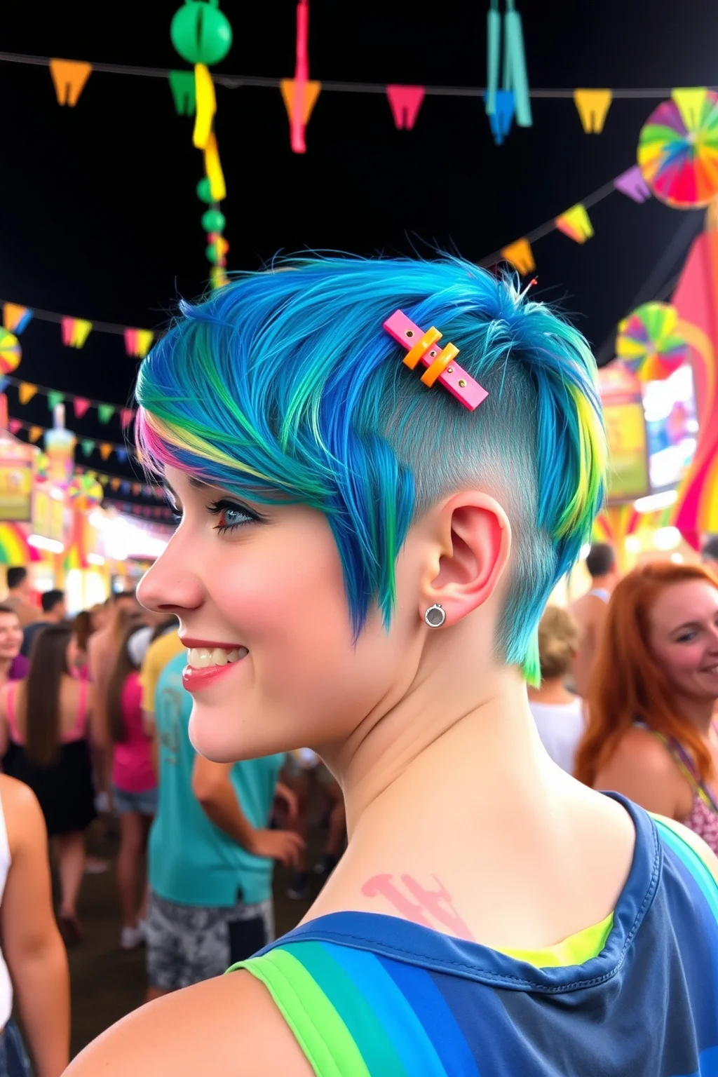 9. Bold Pixie with Bright Colors