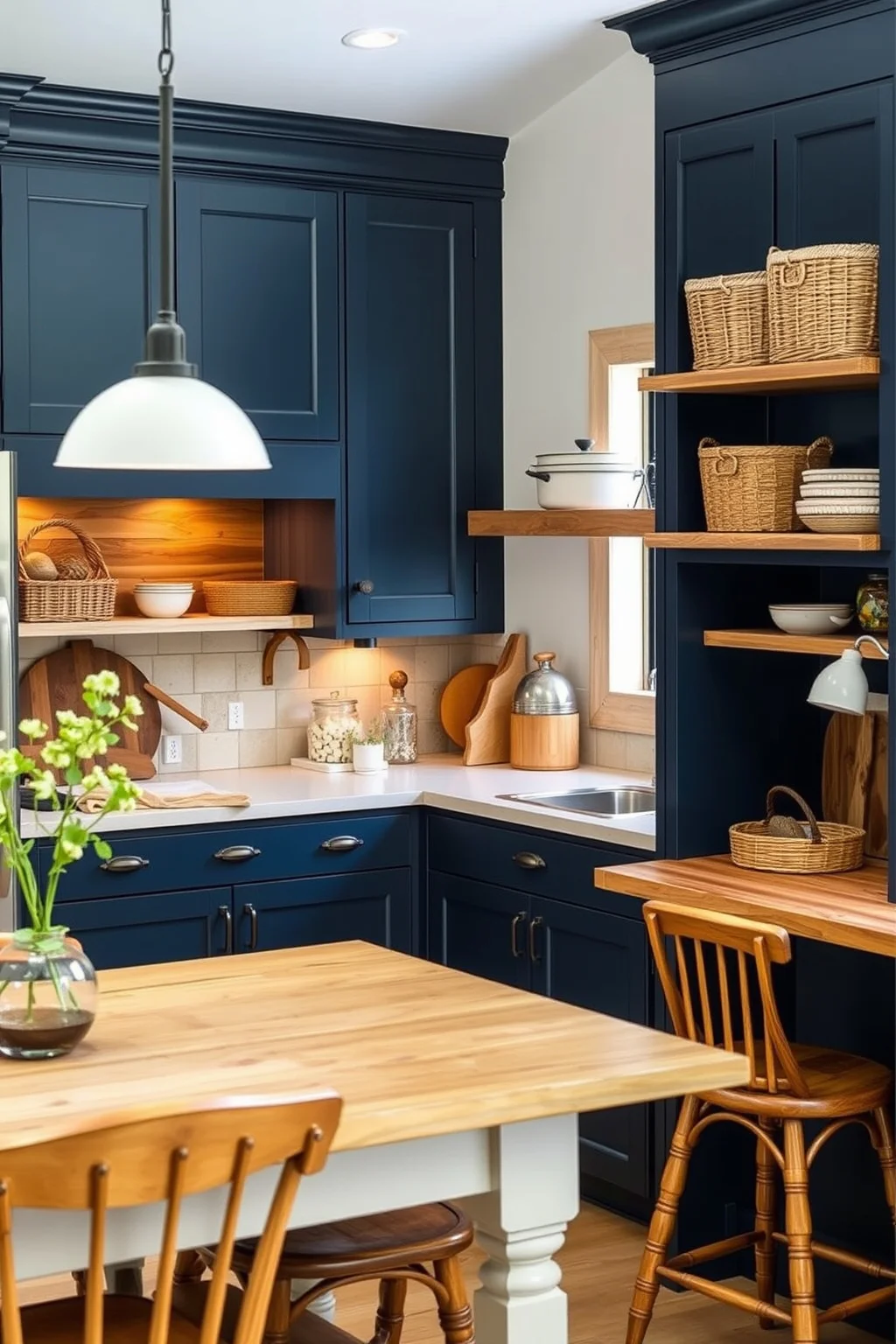 2. Navy with Natural Wood Accents