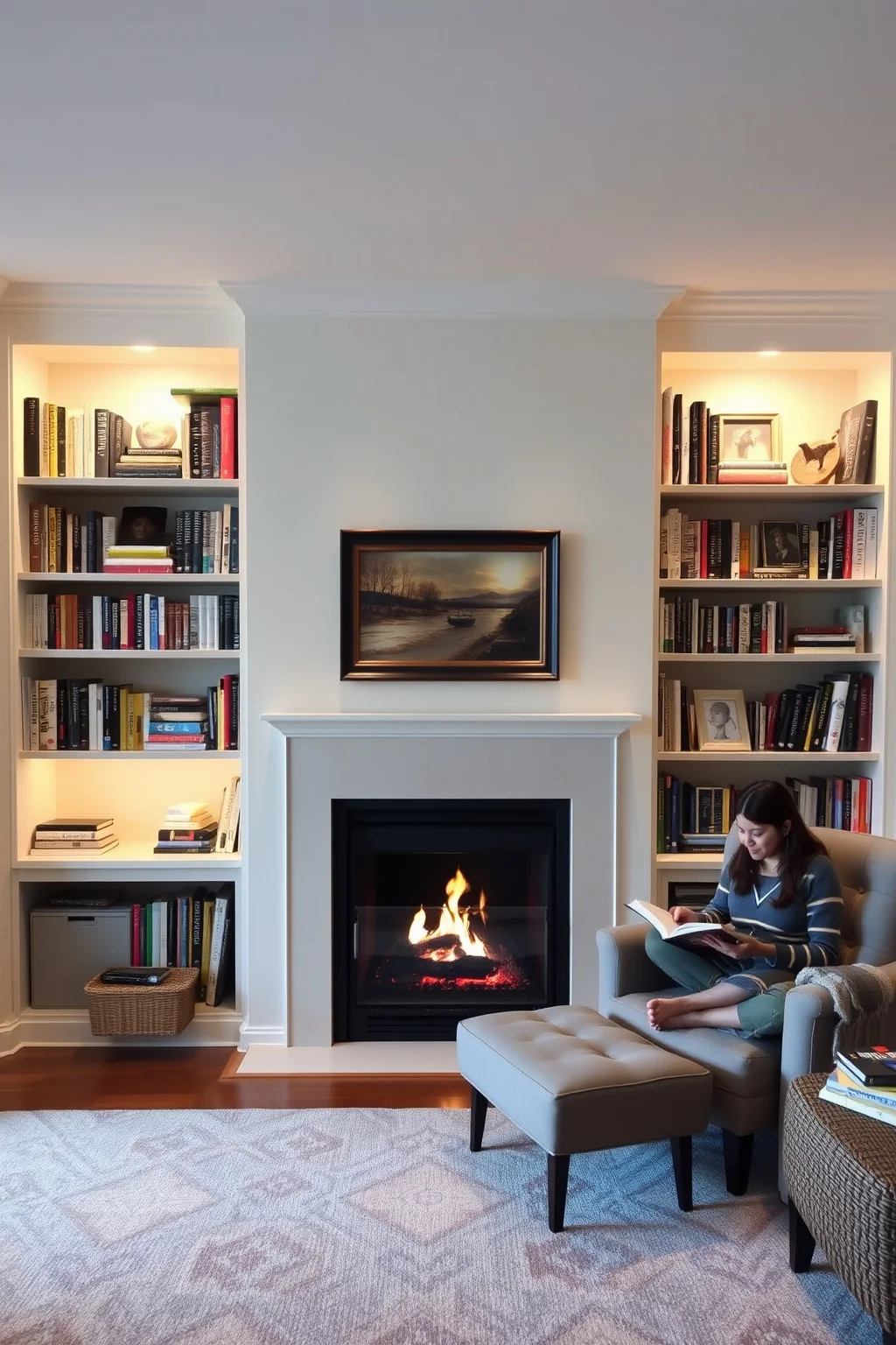 5. Built-in Fireplace with Bookshelves