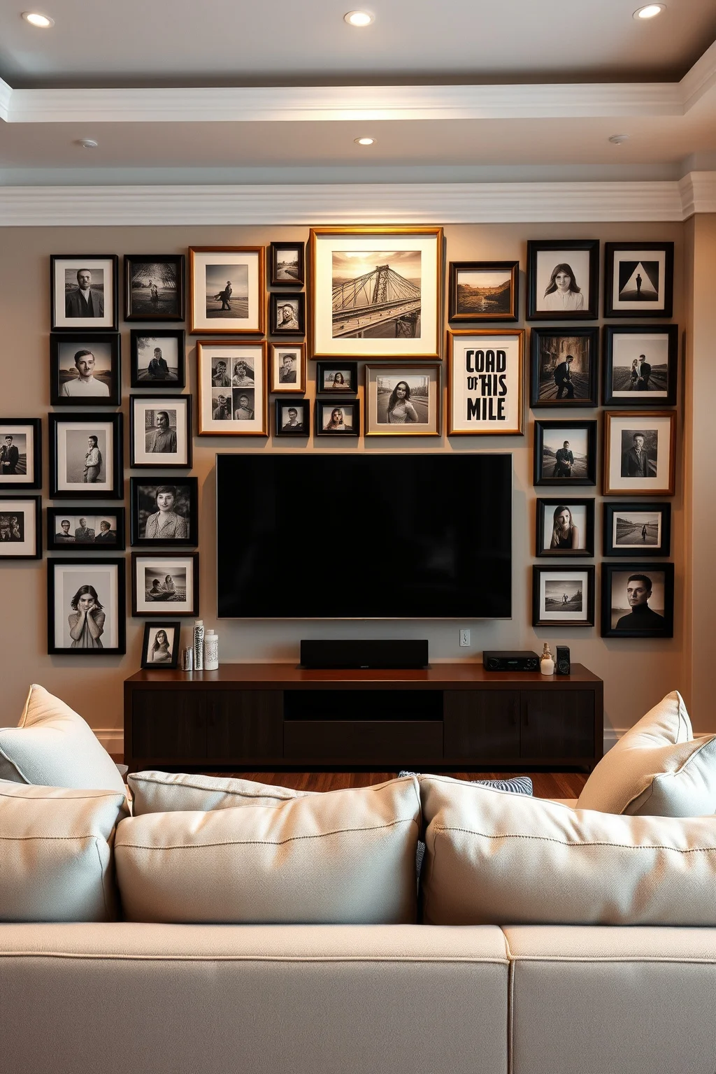 6. Gallery Wall with TV Centerpiece