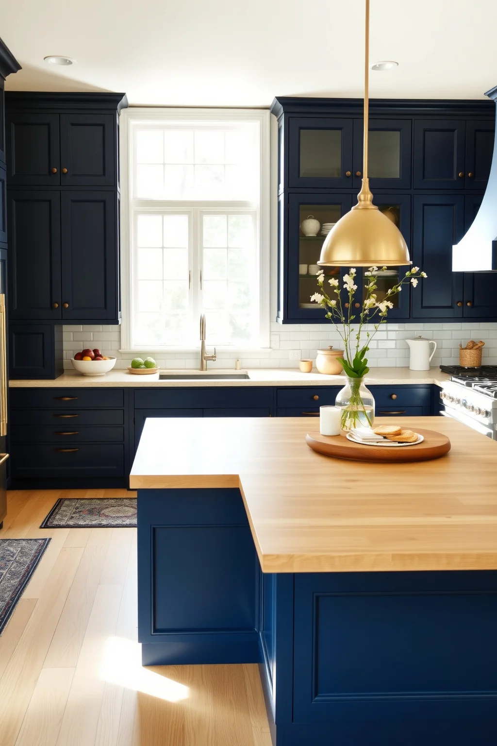 7. Navy with Light Wood Flooring